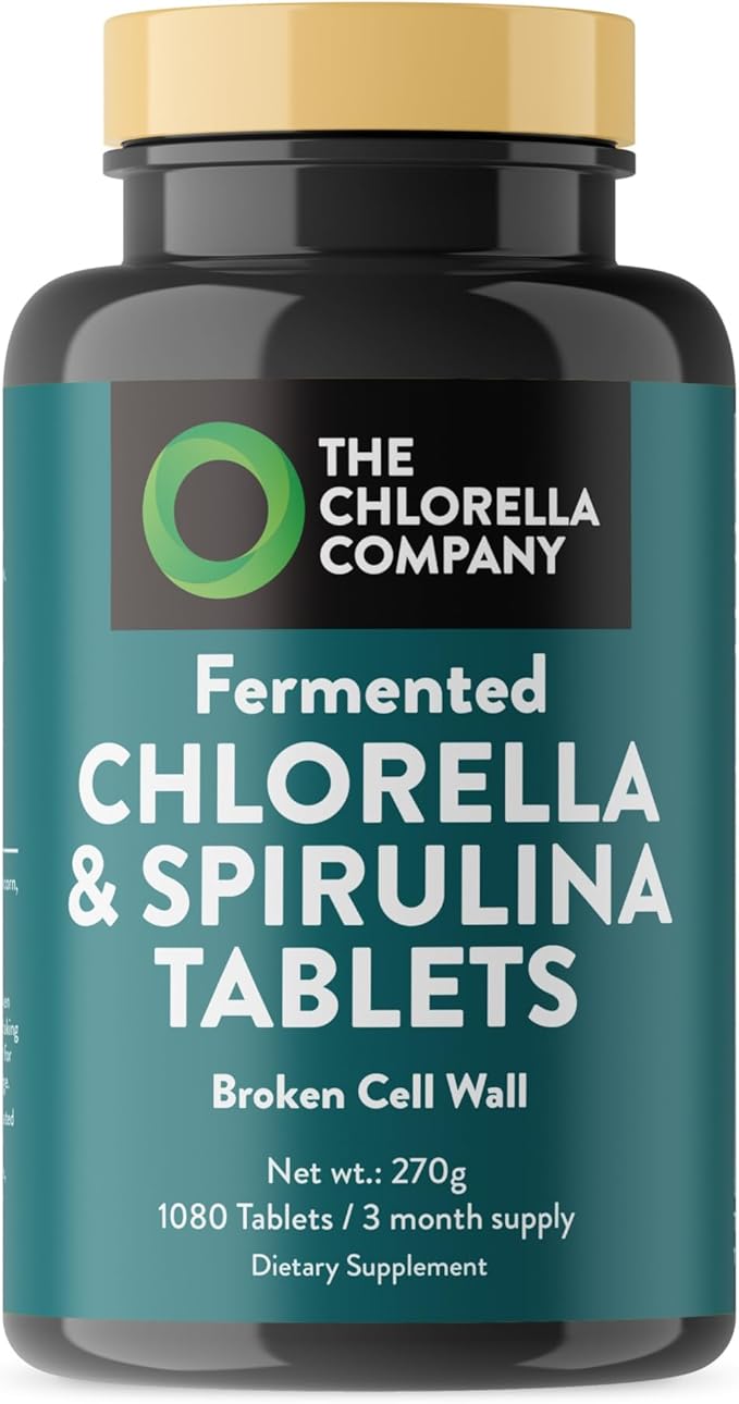 Fermented Chlorella &amp Spirulina Tablets Broken Cell Wall for Nutrient Absorption Vegan Superfood for Detox &amp Energy Algae Supplement Non-GMO (3 Month Supply)