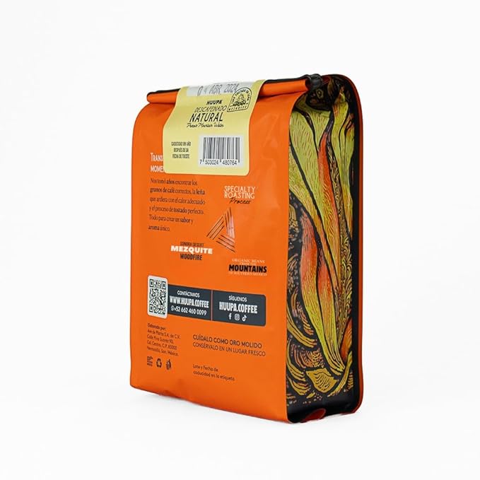 HUUPA Decaffeinated Coffee 100% Arabica Whole Bean Roasted with Mesquite Wood Smooth and Balanced Flavor Decaf 16 oz