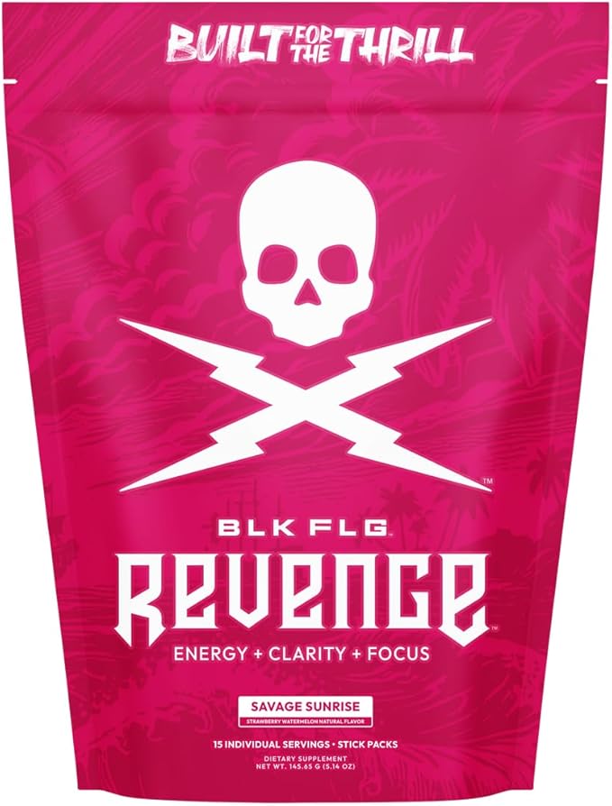 BLK FLG Energy Drink Mix – Strawberry Watermelon - Healthy Coffee Alternative with Natural Caffeine &amp Nootropics – Focus &amp Clean Energy Supplement – Sugar Free – 15 On-The-Go Stick Packs