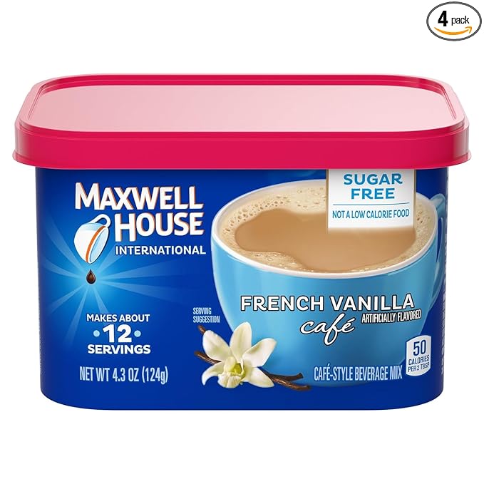 Maxwell House International Sugar-Free French Vanilla Instant Coffee Beverage Mix 4.3 oz. (Pack of 4)