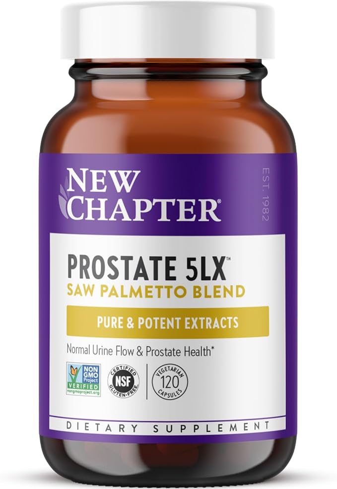 New Chapter Prostate Supplement - Prostate 5LX™ with Clinical Strength Saw Palmetto + Fermented Selenium for Men’s Wellness - 120 ct Vegetarian Capsule