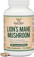 Organic Lions Mane Mushroom Capsules (300 Count) for Focus Support and Immune Health Third Party Tested and Grown in The USA - by Double Wood