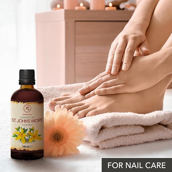 AROMATIKA St Johns Wort Infused Oil 3.4 Fl Oz - 100ml - Hypericum Perforatum - 100% Pure &amp Natural - St. John's Wort Oil for Intensive Care Face - Body - Skin - Hair - Massage - Great w/Essential