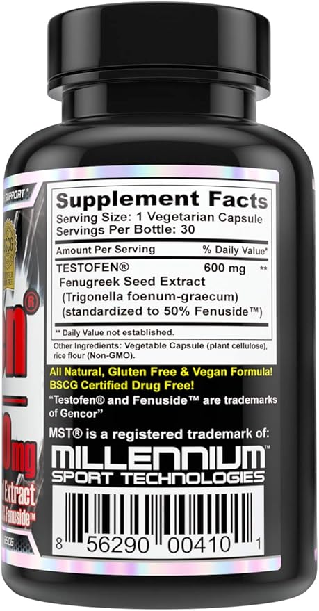 MST Testofen Fenugreek Seed Extract Standardized to 50% Fenuside™ 600mg 30 Count BSCG Certified Drug Free