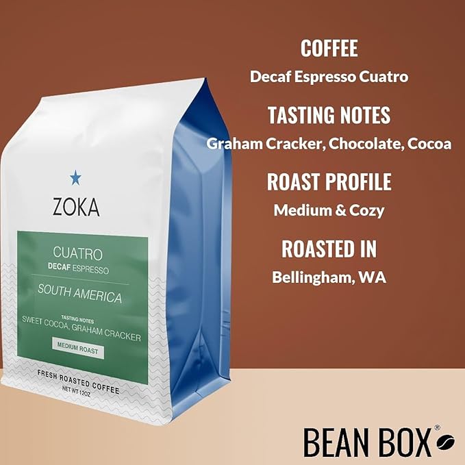 Decaf Espresso Cuatro - Roasted by Zoka Coffee - Freshly Ground Coffee - 12 Ounce Bag