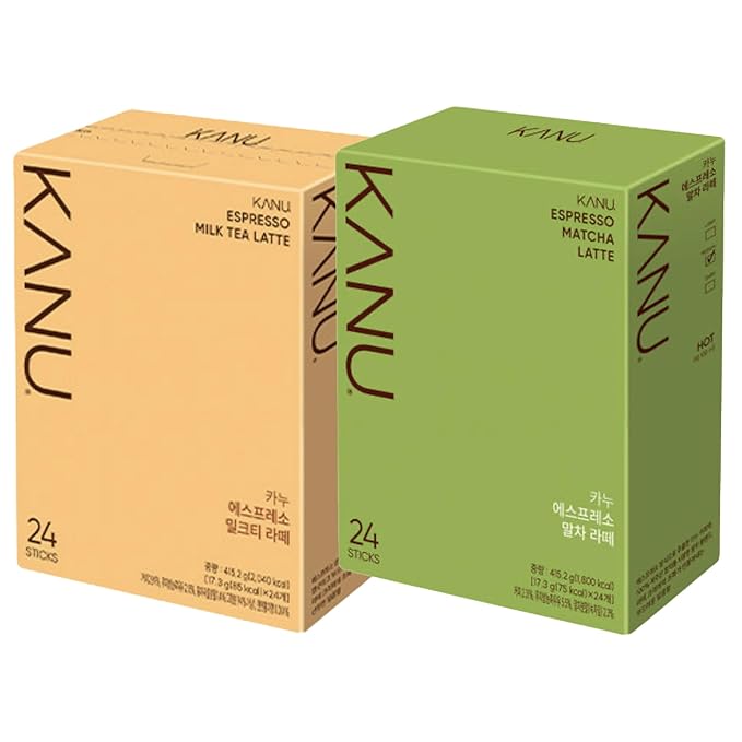 KANU Espresso Matcha &amp Milk Tea Latte Variety Pack 24 Sticks per Box 2 Boxes (48 Sticks) — Instant Café Latte for Hot or Iced Drinks Korean Coffee &amp Tea Blend Package May Vary