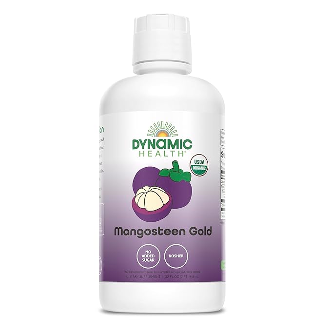Dynamic Health Mangosteen Gold Organic Mangosteen 100% Juice No Additives Antioxidant Vegan Gluten Free Non-GMO 32 Fl oz