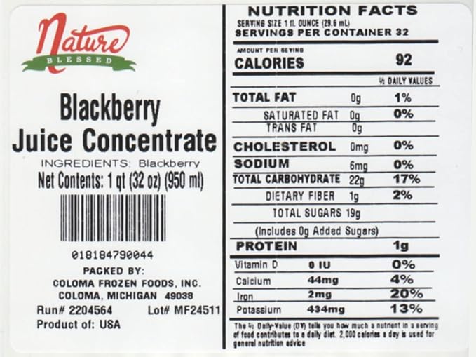 Nature Blessed 100% Blackberry Juice Concentrate - 2 Quarts (2/32 fl oz bottles) Applications: Excellent for Home Wine Making Home Brewing Distilling Ale Smoothies Making Jelly