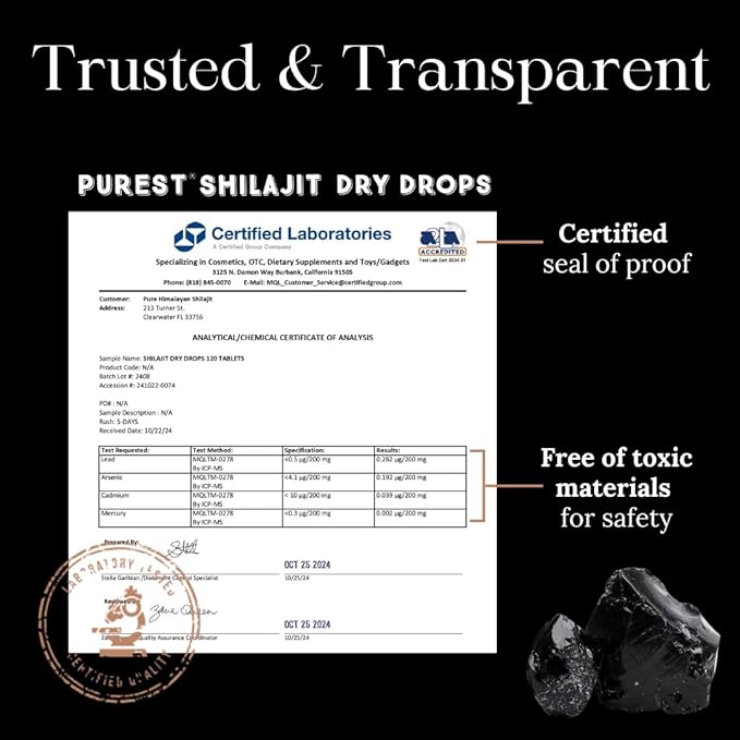Pure Himalayan Shilajit Dry Drops 100% Pure Natural Shilajit Grade A Max Potency 85+ Clean Trace Minerals &amp Fulvic Acid for Energy Metabolism &amp Immune Support Supplement for Men &amp Wome