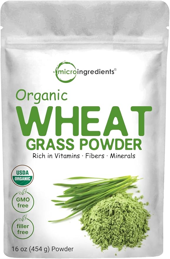 Sustainably US Grown Organic Wheat Grass Powder (100% Whole-Leaf) 16 Ounce  Rich in Immune Vitamins Fibers and Minerals Support Digestion Function Vegan Friendly