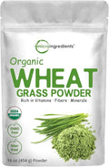 Sustainably US Grown Organic Wheat Grass Powder (100% Whole-Leaf) 16 Ounce  Rich in Immune Vitamins Fibers and Minerals Support Digestion Function Vegan Friendly