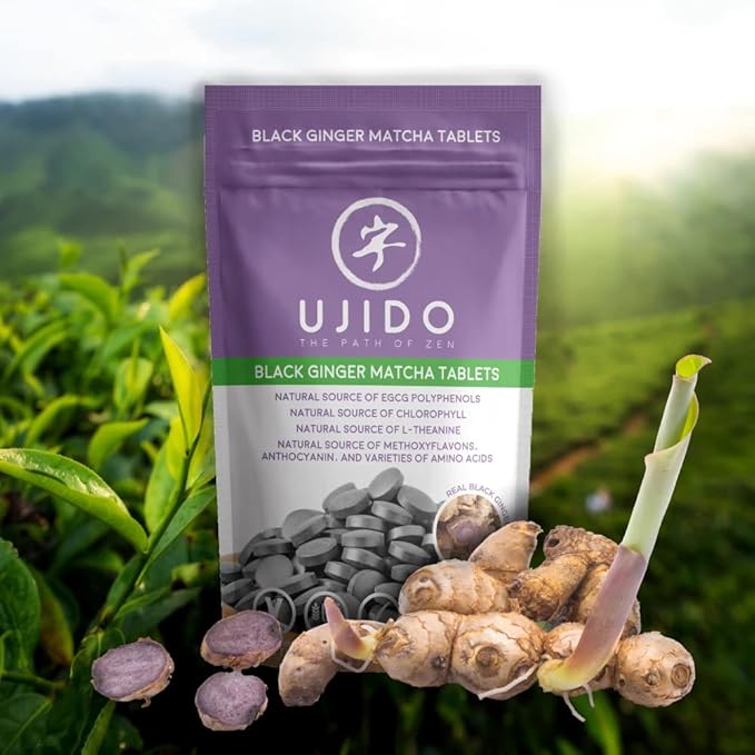 Ujido Black Ginger Matcha Tablets 180 Tablets – Japanese Matcha Powder – Thai Black Ginger – Hand-Picked Green Tea Leaf Powder – Antioxidant Superfood – Natural Caffeine Chlorophyll &amp EGCG
