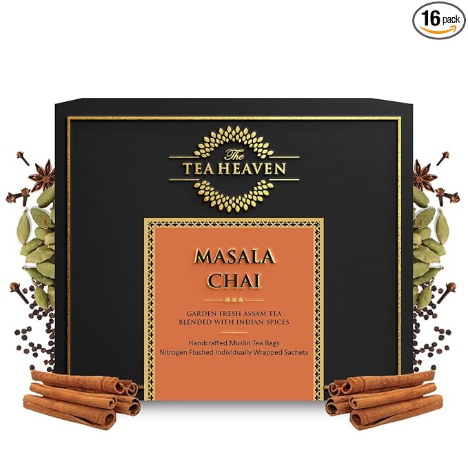 The Tea Heaven Masala Chai Tea Premium Indian Loose Leaf Chai Tea with Whole Spices 16 Tea Bags