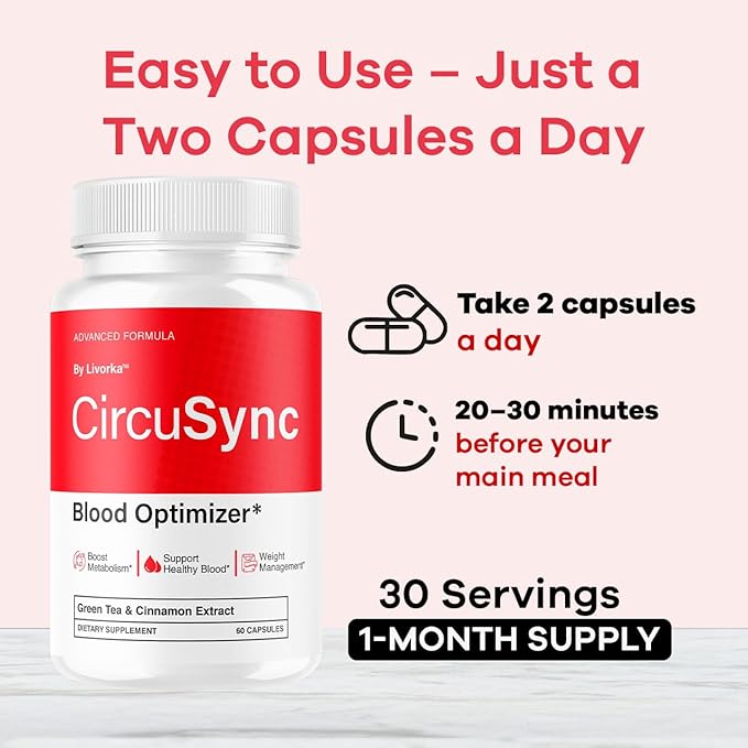 Circusync Capsules - Official Circu Sync Advanced Blood Health Support Supplement Pills - Maximum Strength Natural Vitamins Formula for Overall Health &amp Wellness 60 Capsules for 1 Month