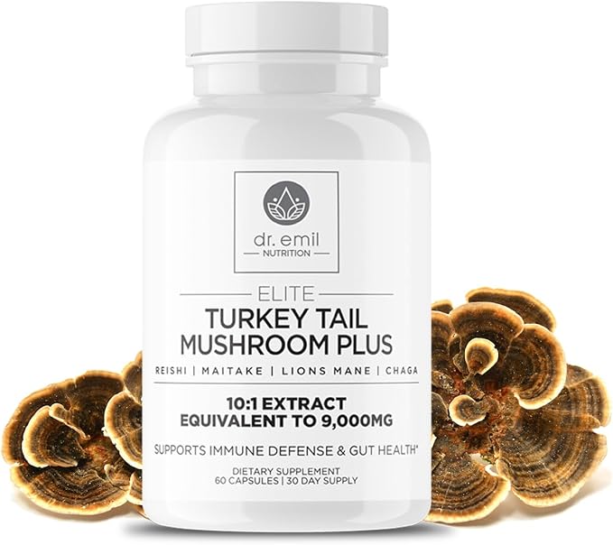 DR. EMIL NUTRITION Turkey Tail Mushroom Capsules - Turkey Tail Mushroom Supplement for Immunity &amp Gut Health - Elite Formula with Lion's Mane Chaga Reishi &amp Maitake