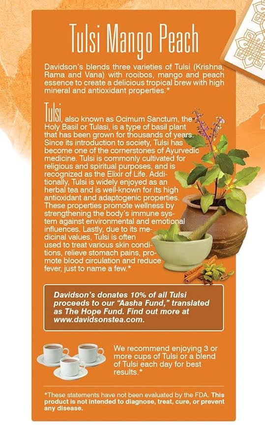 Davidson's Organics Tulsi Mango Peach 25-count Tea Bags Pack of 6