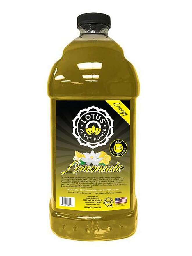 Lotus Energy Lemonade | Cane Sugar | 64 fl. oz | 1:5 Energy Concentrate | Natural Caffeine from Green Coffee Bean