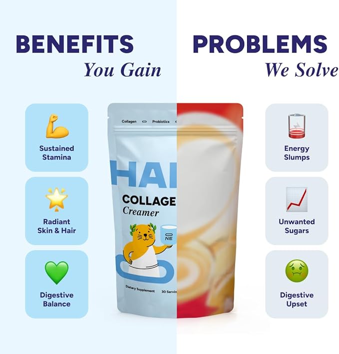Collagen Protein Creamer for Coffee with Probiotics Creatine &amp Coconut MCT Oil - Made in USA - Gut Health Beauty &amp Recovery - 30 Servings