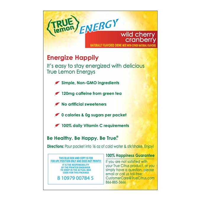 True Lemon Wild Cherry Cranberry 6ct (Pack of 12) - Energy Drink Powder Mix - Sugar Free Energy Drinks