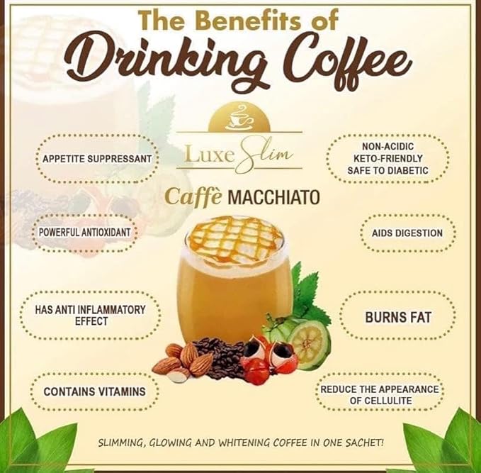 Luxe Slim Cafe Macchiato with Hydrolyzed Collagen &amp Glutathione 21g x 10 Sachets 0.74 Ounce (Pack of 10)