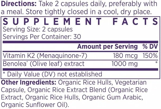 NAOMI BP Advanced Potent Ingredients for Blood Flow and Circulation Endothelial Function Supports Cardiovascular and Arterial Health 1000mg Olive Leaf Extract 180mcg Vitamin K2 (Small 60 Count)