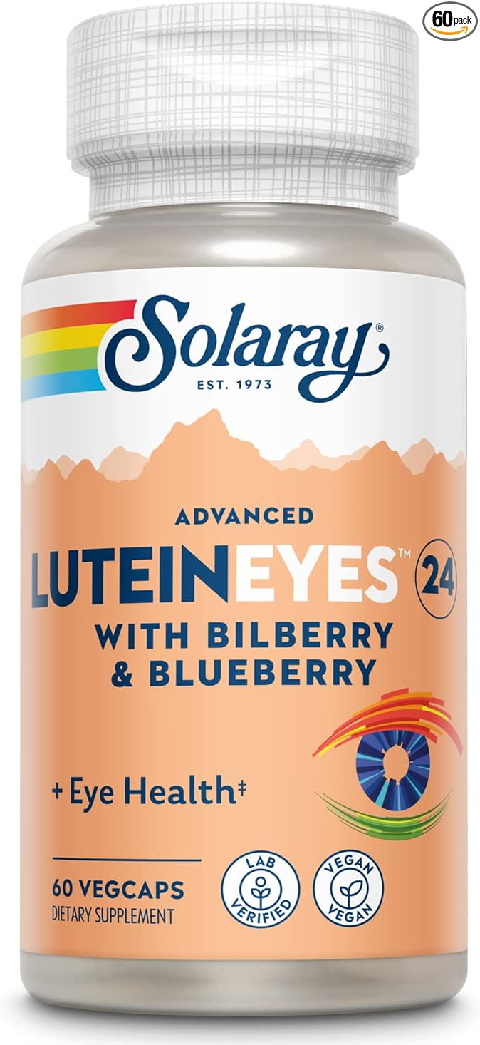 SOLARAY Advanced Lutein Eyes 24 mg - Lutein and Zeaxanthin Supplements - Eye Health Support with Blueberry and Bilberry Extract - Vegan 60-Day Guarantee Lab Verified - 60 Servings 60 VegCaps