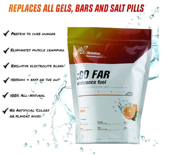 INFINIT Nutrition GO FAR Orange - The only All-in-one Endurance Hydration Drink with Protein 280 Calories Per Serving &amp Electrolytes - No Gels Pills or Bars Needed 100% All-Natural &amp no Added