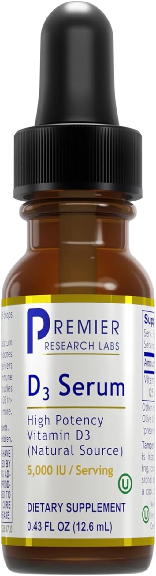 Premier Research Labs Vitamin D3 Serum - Liquid Vitamin D Oil Drops for Adults Liquid Vitamin D3 5000 IU Sublingual Vit D3 Liquid - 0.43 fl oz
