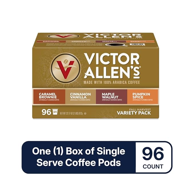 Victor Allen's Coffee Fall Harvest Variety Pack Medium Roast 96 Count Single Serve Coffee Pods for Keurig K-Cup Brewers