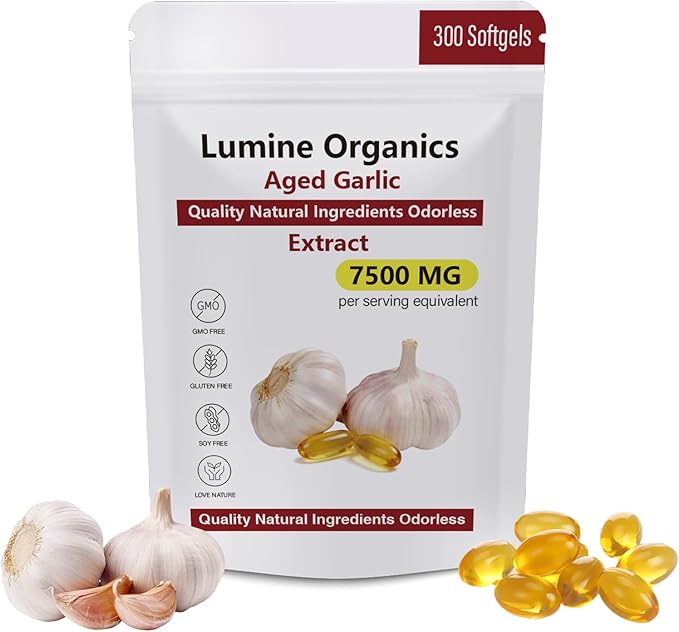 lumine Organics Aged Garlic7500mg Odorless Organic Garlic SupplementAll-Natural (1Bag)