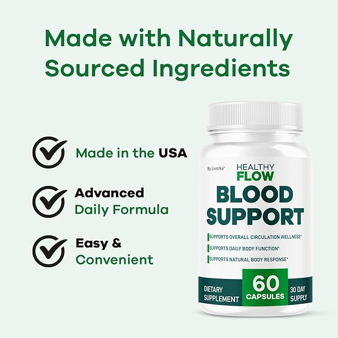 Healthy Flow Blood Support - HealthyFlow Support Supplement Capsules Daily Premium Advanced Formula Pills - Maximum Strength Vitamins for Overall Health &amp Wellness 60 Capsules for 1 Month