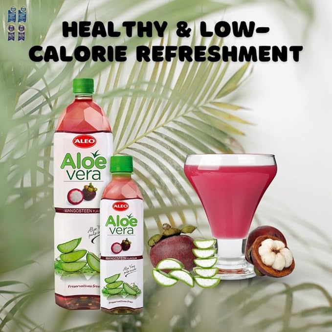 ALEO 0.5L x 24 Premium Mangosteen Aloe Vera Drink - Natural No Preservatives No Artificial Colors Superior Taste Award 2025