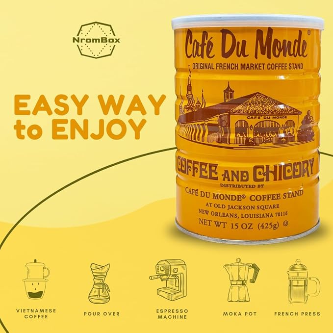 Cafe Du Monde Coffee and Chicory -15oz Medium Ground Cans (Pack of 3) | NROMBOX Barbell Bumper Plate Drink Coasters | Round Coasters for Coffee Table | Fitness Gym Accessories Gift(Color May Vary).