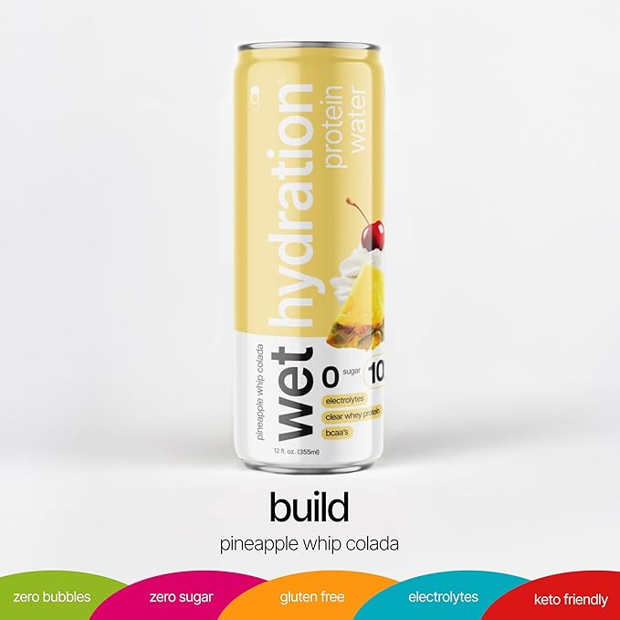 Wet Hydration | Functional Wellness Water Non-Carbonated - Pineapple Whip Colada (12 fl. oz.| Pack of 12) - Zero Calorie Hydration Drink with Electrolytes Clear Whey Protein BCAAs Protein Water N