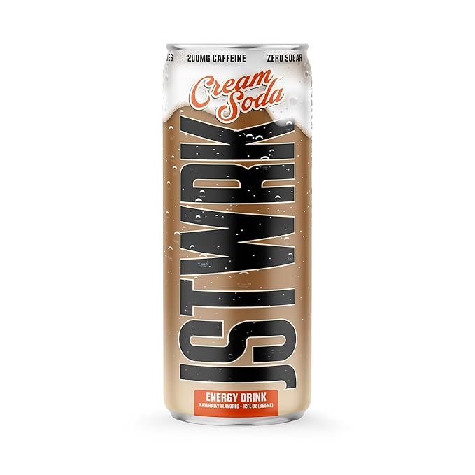 JST WRK Energy Drink - 12-Pack Sugar-Free Zero Calories No Sugar Alcohols 12 Fl Oz. 200 milligrams Caffeine (Cream Soda)