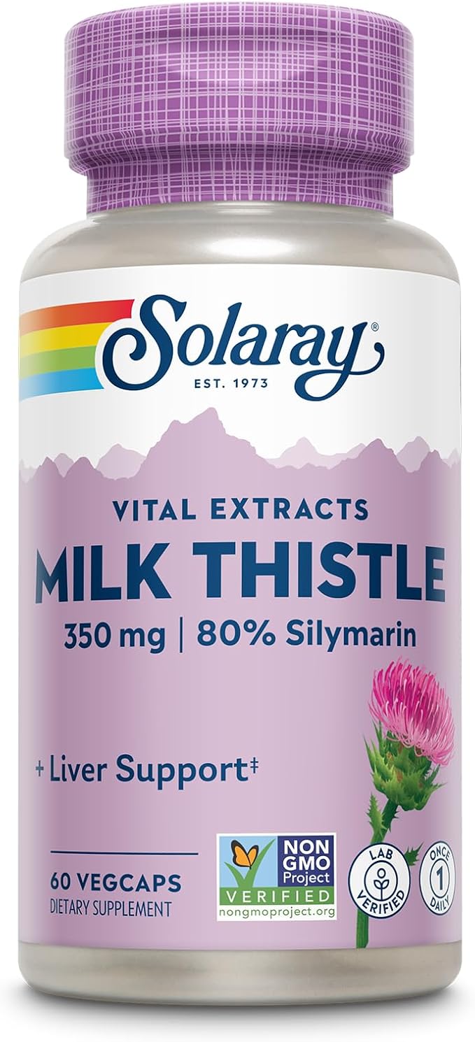 SOLARAY Milk Thistle Seed Extract 350 mg Guaranteed to Contain 80% Silymarin Traditional Liver Support Vegan &amp Lab Verified for Quality 60 Day Money-Back Guarantee 60 Servings 60 VegCaps