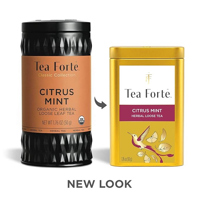 Tea Forte Citrus Mint Premium Loose Leaf Caffeine-Free Herbal Tea Blend Canister Makes 35-50 Cups
