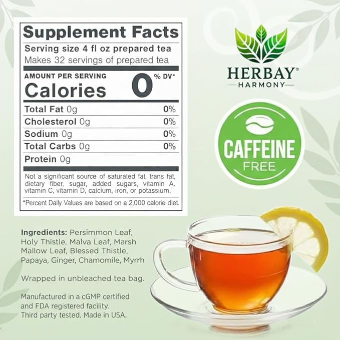 Herbay Harmony Organic Detox Tea – Caffeine-Free Herbal Cleanse for Bloating Relief Digestive Tea &amp Natural Body Detox Organic Herbal Blend with Ginger Chamomile &amp Papaya (4 Pack (4‑Week De