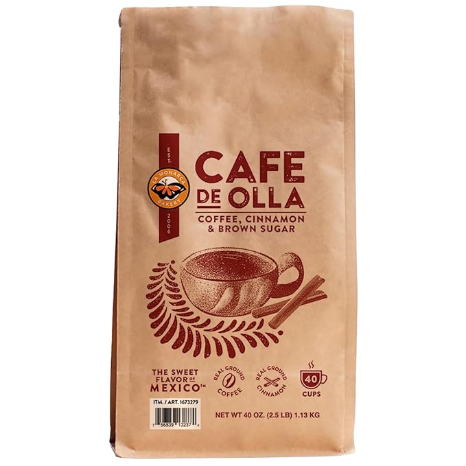 La Monarca Bakery Cafe De Olla Ground Coffee 100% Arabica Mexican Coffee Blend with Cinnamon and Brown Sugar Medium Roast 40 oz (Pack of 1)