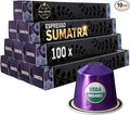 ‘Sumatra’ Organic Italian Espresso for Nespresso | 100 Organic Aluminum Capsules | Single-Origin Dark Roast | 100% Nespresso Compatible Pods | Fairtrade | Package May Vary