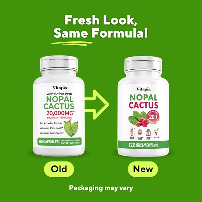 Vitapia Nopal Cactus Extract for Antioxidant Skin Metabolism Wellness Heart Health Support - 120 Veggie Capsules - Non GMO Gluten Free Supplement