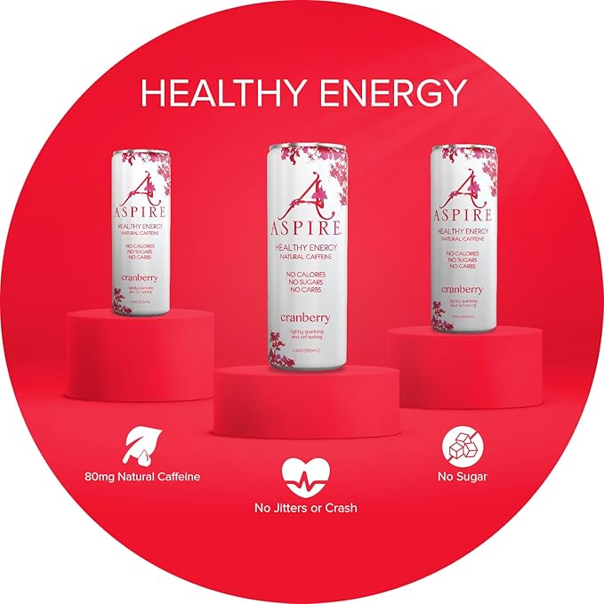 Aspire Cranberry Healthy Energy Drink Natural Caffeine from Green Tea Keto-Friendly Sugar-Free Zero Calories 12 fl oz Cans (Pack of 24)