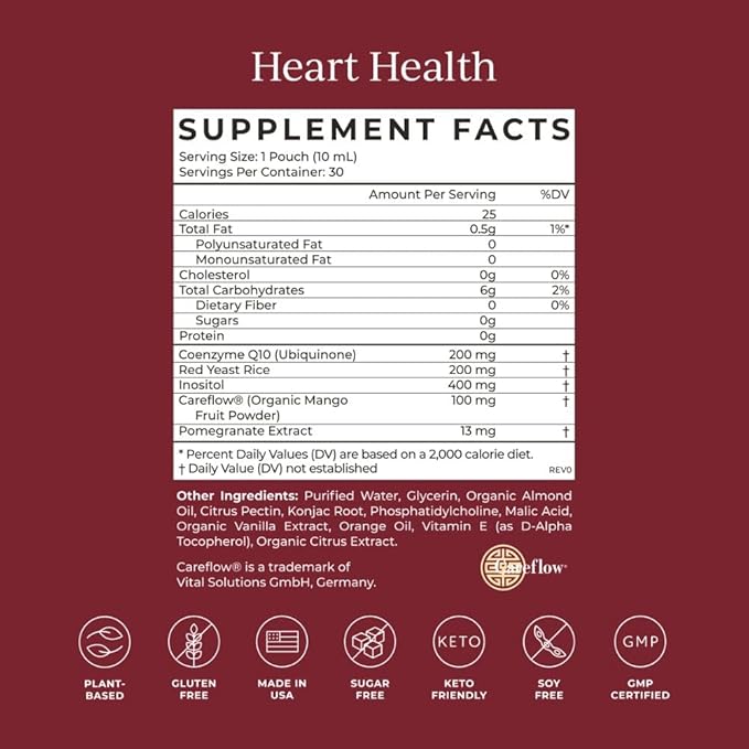 CYMBIOTIKA Heart Health Supplement with CoQ10 Red Yeast Rice &amp Inositol Gluten Free Supplements to Support Circulation &amp Aging Organic Orange Cream Flavor 30 Pack