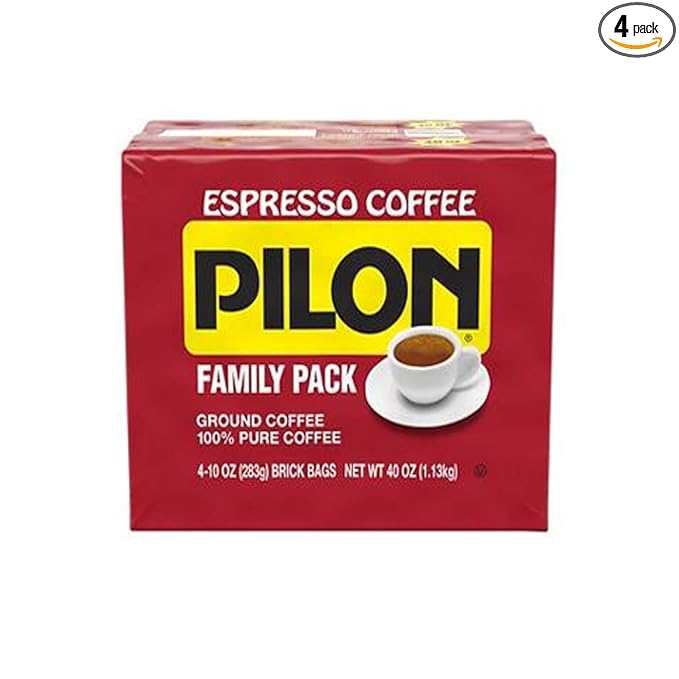 Cafe Pilon Family Pack Espresso Coffee 4 ct./10 oz. 100% Pure Coffee | Extra-fine Grind Dark Roast Cuban-born Brand