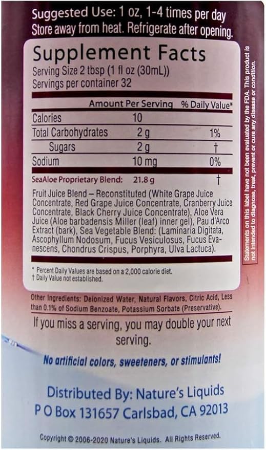Nature's Liquids Aloe Vera Juice Oceanic Elixir - Proprietary Botanical Blend for Thyroid Digestion and Immune Support 32oz (Pack of 6)