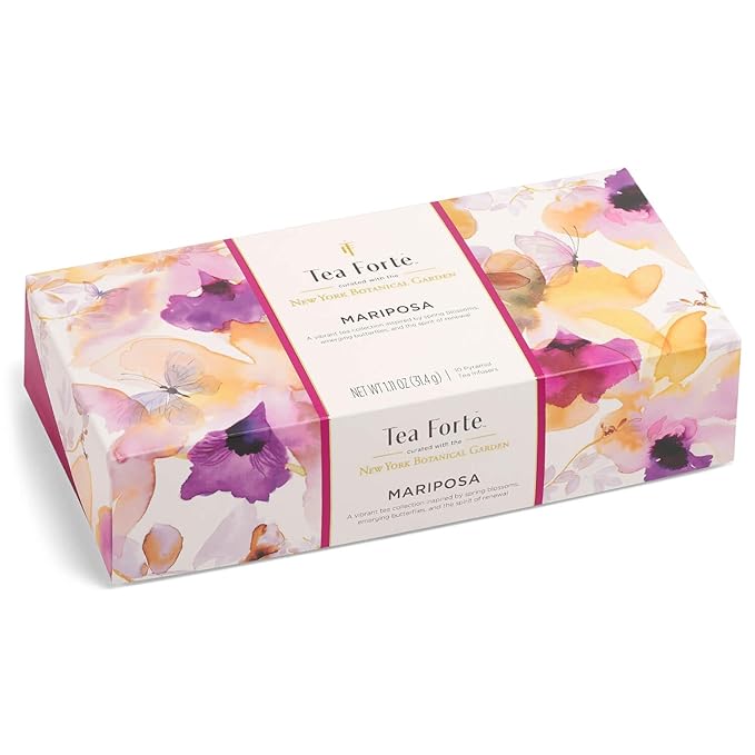 Tea Forte Premium Petite Presentation Box Gift Set Sampler 10 Count 2 of Each Blend Individually Wrapped Handcrafted Pyramid Infuser Bags Mariposa Tea