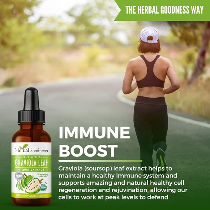 Herbal Goodness Organic Soursop Graviola Leaf Extract 1oz – 15X Concentrated Guanabana Liquid Tincture | USDA Organic &amp Kosher Certified | Supports Cell and Immune Wellness | Soursop Bitters Liqui