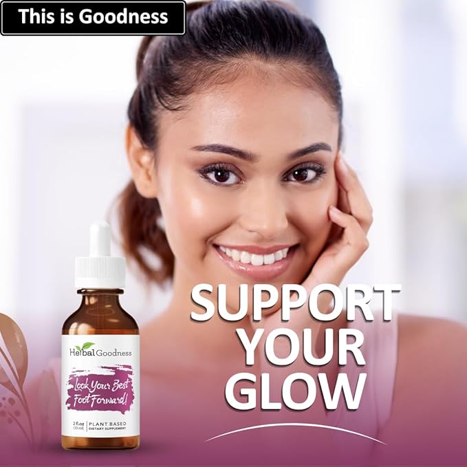 Herbal Goodness Look Your Best Foot Forward - 2oz Bottle - Plant-Based Beauty Liquid Extract for Skin Hair &amp Nails. Substitute Liquid Collagen for Women &amp Biotin Horsetail Supplements