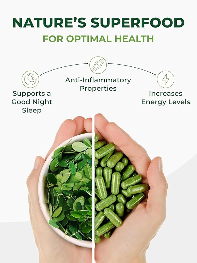 PURA VIDA MORINGA Organic Moringa Capsules Single Origin Moringa Powder Organic. Pure Moringa Leaf. Energy Metabolism &amp Immune Support. 120ct. 500mg Caps (Pack of 2)