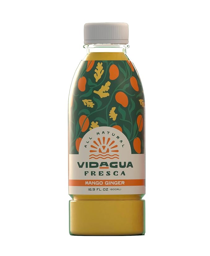 Vidagua Agua Fresca Mango Ginger Ready-to-Drink Fruit Beverage 16.9 fl oz Bottles Pack of 12